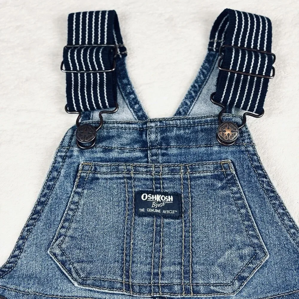 OshKosh B'gosh Overalls Unisex 2T Blue Medium Wash Denim Vestbak Stripe Straps